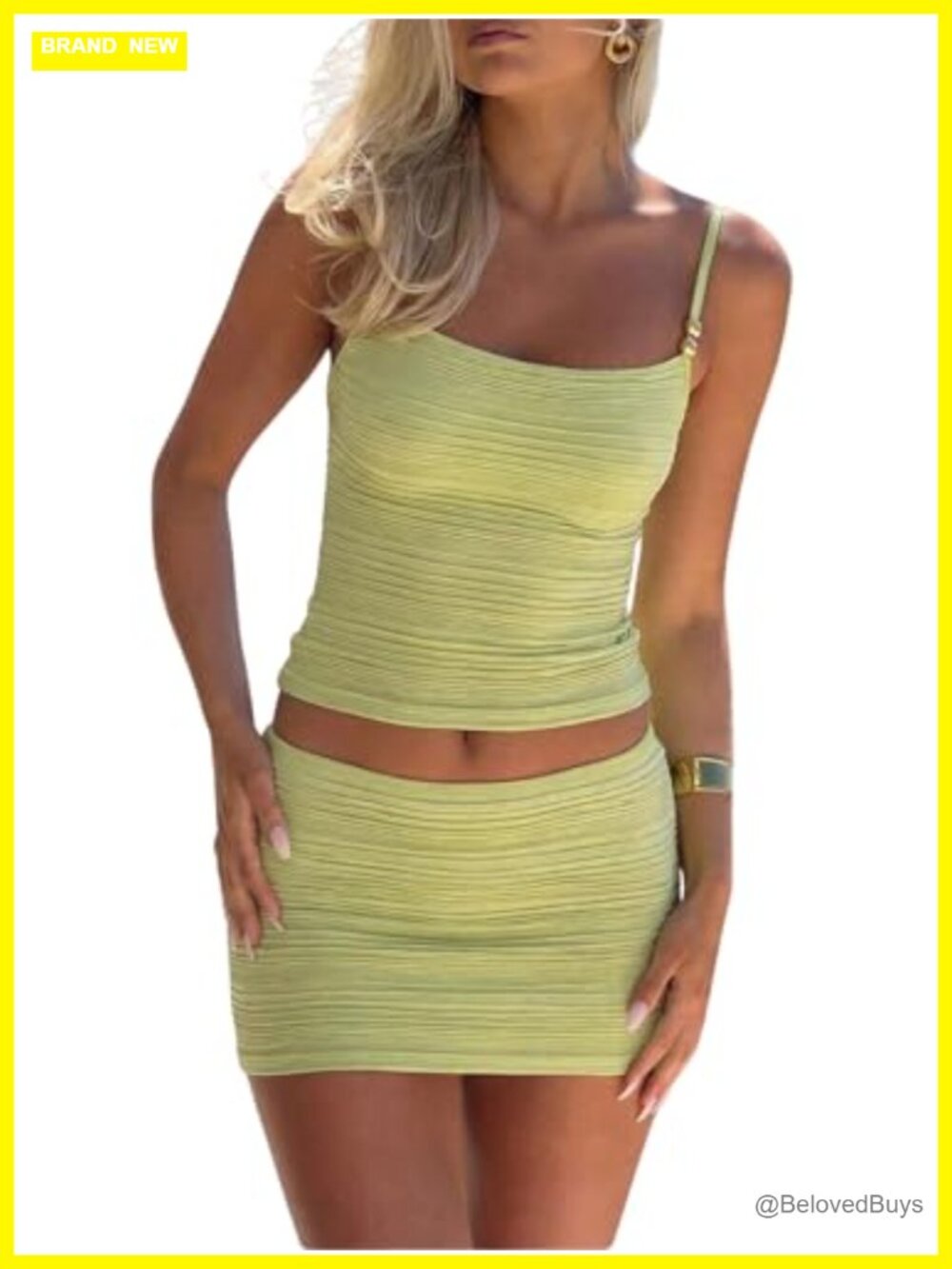 Beaded Crop Cami Top with Low Rise Mini Skirt 2 Piece Set